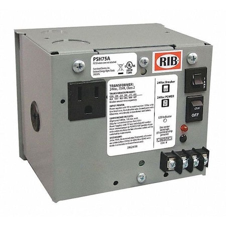 Enclosed Power Supply, 480/277/240/208/120V AC, 24V AC, 75VA MPN:PSH75A