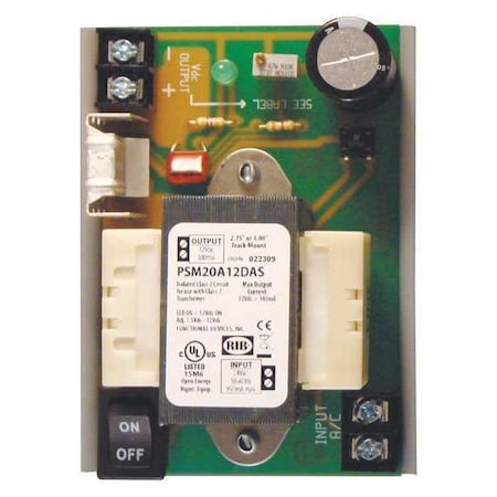 DC Power Supply, 24V AC, 1.5 to 14V DC, 300 mA, Track MPN:PSM20A12DAS