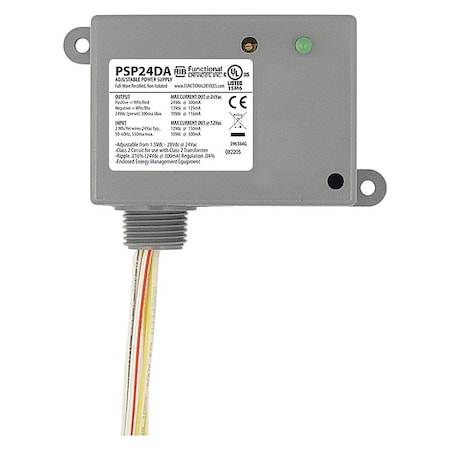 Enclosed Linear DC Power Supply, 24V AC, 1.5 to 28V DC, 116 mA, 125 mA, 300 mA MPN:PSP24DA