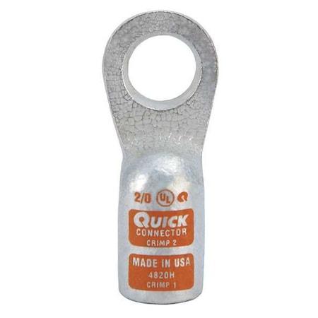 One-Hole Compression Lug, 2/0 AWG Max, 1/2 in Stud, Standard Barrel, Copper, Orange MPN:4820H