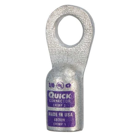 One-Hole Compression Lug, 3/0 AWG Max, 1/2 in Stud, Standard Barrel, Copper, Purple MPN:4830H