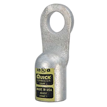 Lug Starter/Ground, 4/0 AWG Max, 1/2 in Stud, Standard Barrel, Copper, Yellow MPN:4840H