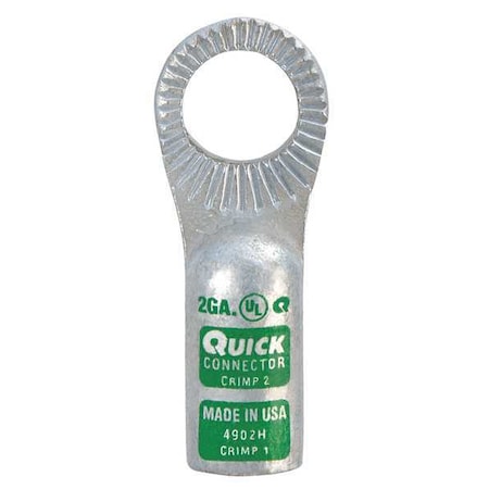 One-Hole Compression Lug, 1/2 in Stud, Standard Barrel, Copper, Green MPN:4902H