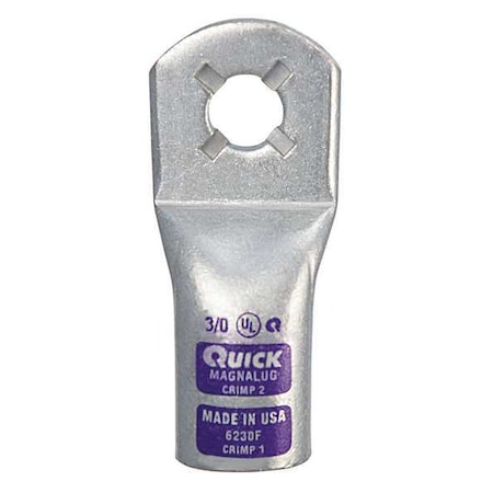 One-Hole Compression Lug, 3/0 AWG Max, 3/8 in Stud, Standard Barrel, Copper, Purple MPN:6230F