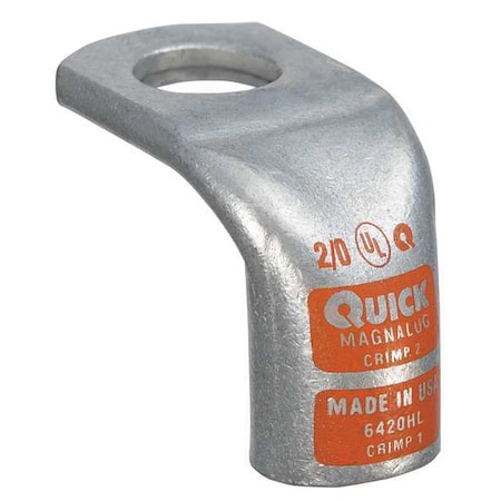 Lug Starter/Ground, 2/0 AWG Max, 1/2 in Stud, Standard Barrel, Copper, Orange MPN:6420HL