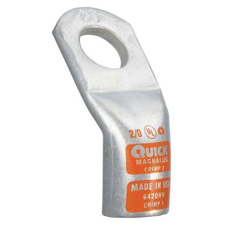 One-Hole Compression Lug, 2/0 AWG Max, 1/2 in Stud, Standard Barrel, Copper, Orange MPN:6420HV