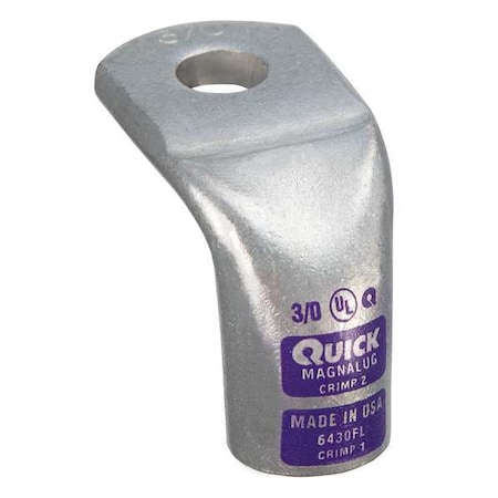 One-Hole Compression Lug, 3/0 AWG Max, 3/8 in Stud, Standard Barrel, Copper, Purple MPN:6430FL