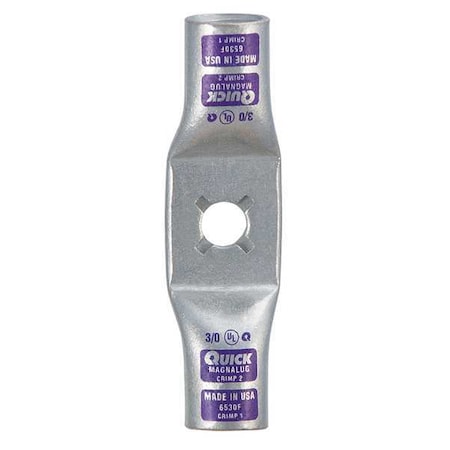 One-Hole Compression Lug, 3/0 AWG Max, 3/8 in Stud, Standard Barrel, Copper, Purple MPN:6530F