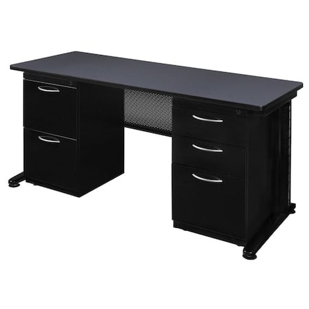 Fusion Double Pedestal Desks, 30 D X 29 H, 66 W X Wood, Metal MPN:MDP6630GY