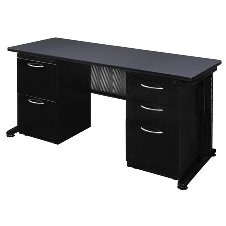 Fusion Double Pedestal Desks, 30 D X 29 H, 72 W X Wood, Metal MPN:MDP7230GY