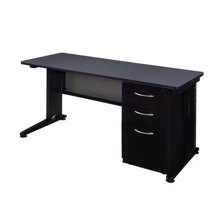 Fusion Single Pedestal Desks, 24 D X 29 H, 60 W X Wood, Metal MPN:MSP6024GY