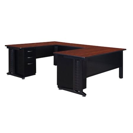 Fusion U-Desks with Storage, 96 D X 29 H, 66 W X Wood, Metal, Cherry MPN:MUD663042CH
