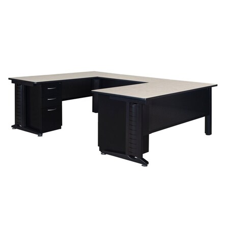 Fusion U-Desks with Storage, 96 D X 29 H, 66 W X Wood, Metal, Maple MPN:MUD663042PL
