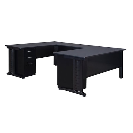 Fusion U-Desks with Storage, 96 D X 29 H, 72 W X Wood, Metal, Grey MPN:MUD723042GY