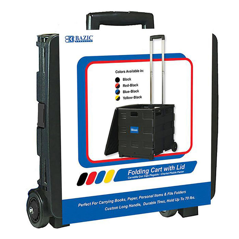 BAZIC Products Folding Cart On Wheels With Lid Cover, 18inH x 15inW x 16inD, Black/Gray MPN:BAZ2196