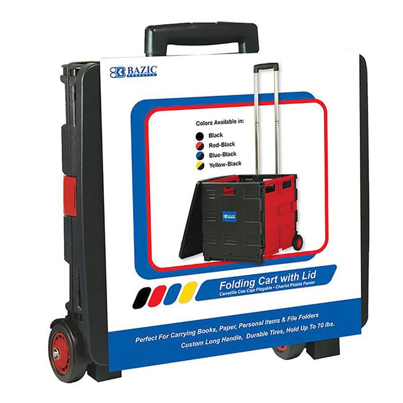 BAZIC Products Folding Cart On Wheels With Lid Cover, 18inH x 15inW x 16inD, Black/Red MPN:BAZ2199