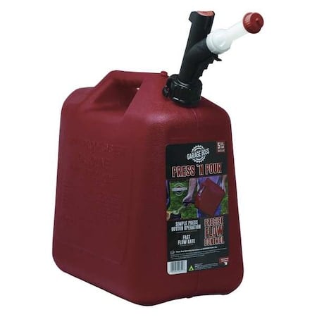 Gas Can, Plastic, 5 gal, Press 'N Pour ® Spout, Self-Venting, Red, Gasoline MPN:GB351