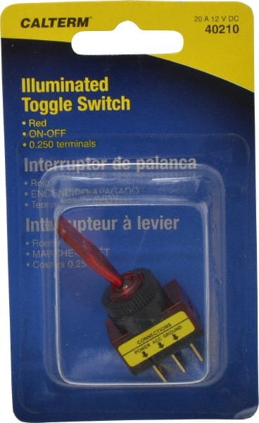 2 Position, 12 Volt, 20 Amp, 1/2 Hole Diam, Glow Toggle Switch MPN:40210