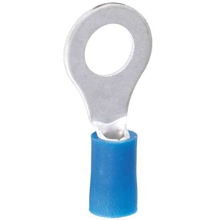 Ring Terminal, 1/4 in Stud Size, 14 AWG, 600 V, Vinyl Insulated, Blue, 100 PK MPN:10-105