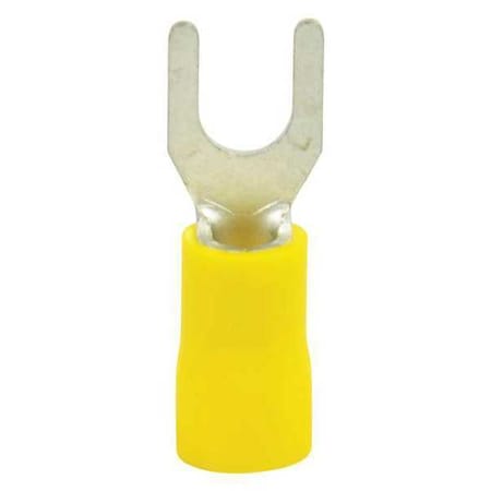 Fork Terminal, #8 to #10 Stud Size, 10 AWG, 600 V, Vinyl Insulated, Yellow, 50 PK MPN:10-116