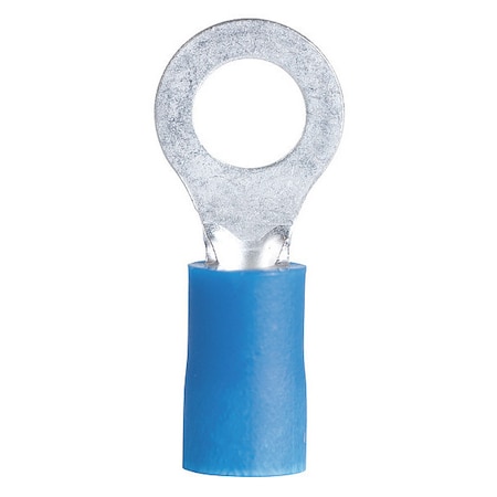 Ring Terminal, #8 to #10 Stud Size, 14 AWG, 600/1, 000 V, Vinyl Insulated, Blue, 75 PK MPN:75-104
