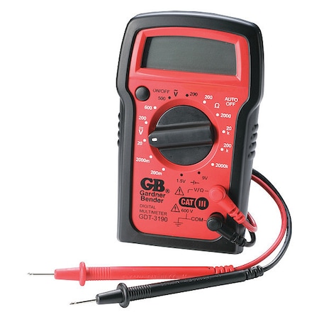 Digital Multimeter, 4 Func., 14 Range, 600 V Max DC, 0 V Max AC, 2, 000 Instrument Counts, LCD MPN:GDT-3190