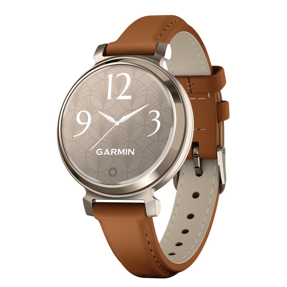 Garmin Lily 2 Classic Health And Fitness Smartwatch With Anodized Aluminum Bezel/Case And Leather Band, Cream Gold MPN:010-02839-02
