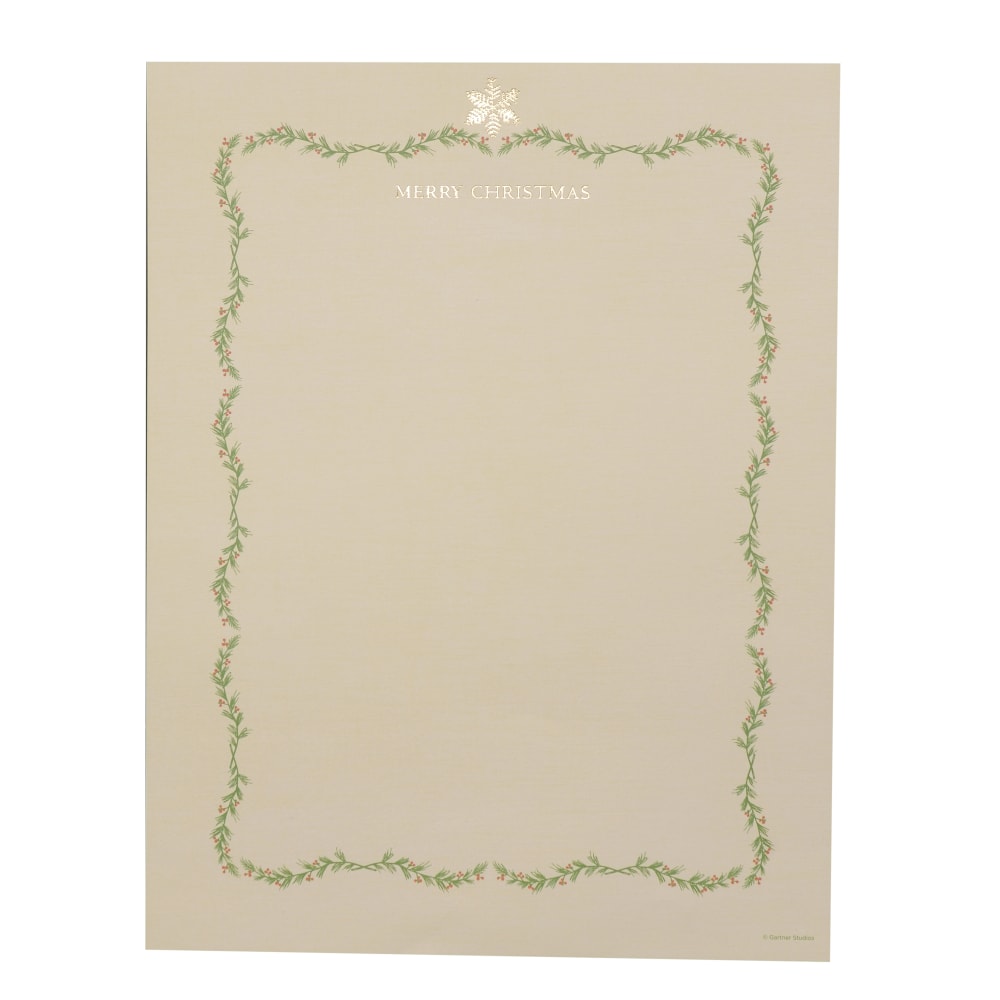 Gartner Studios Foil Stationery Sheets, 8 1/2in x 11in, Holly Border, Pack Of 40 Sheets (Min Order Qty 12) MPN:22663