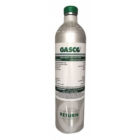 Calibration Gas, Carbon Monoxide, Nitrogen, Oxygen, 34 L, C-10 Connection, +/-5% Accuracy MPN:34ES-111-100
