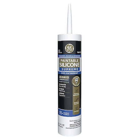 Silicone Sealant, 10.1 oz, Cartridge, Whites, Silicone Base, Paintable Silicone Supreme MPN:2733730