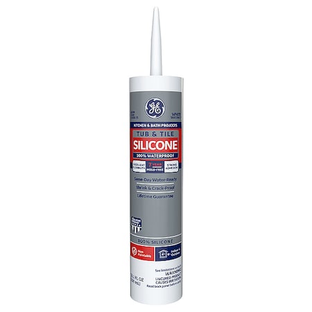 Silicone Sealant, 10 oz, Cartridge, White, Silicone Base, Tub & Tile MPN:2749484