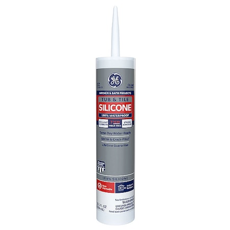 Silicone Sealant, 10 oz, Cartridge, Clear, Silicone Base, Tub & Tile MPN:2749485