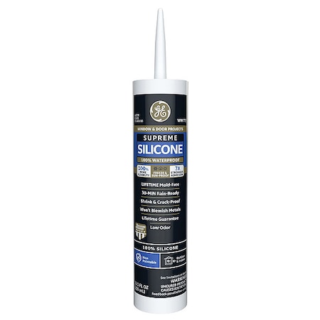 Silicone Sealant, 10 oz, Cartridge, White, Silicone Base, Supreme Silicone MPN:2814819