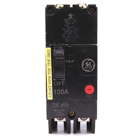 Molded Case Circuit Breaker, TEYF Series, 100A, 2 Pole, 277/480V AC, 18kA at 277/480V AC MPN:TEYF2100