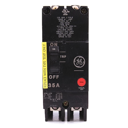 Molded Case Circuit Breaker, TEYF Series, 35A, 2 Pole, 277/480V AC, 18kA at 277/480V AC MPN:TEYF235