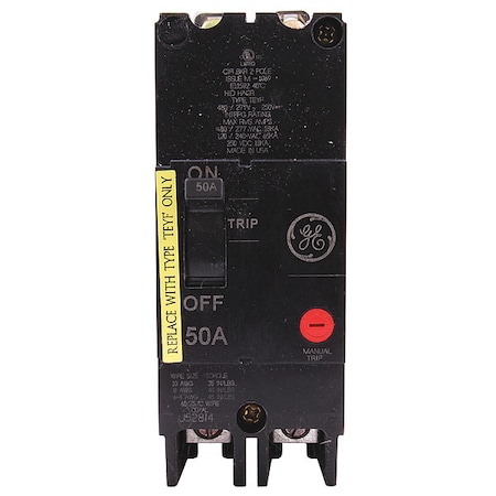 Molded Case Circuit Breaker, TEYF Series, 50A, 2 Pole, 277/480V AC, 18kA at 277/480V AC MPN:TEYF250