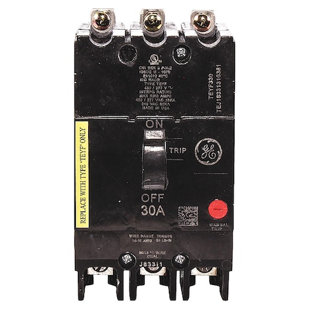 Molded Case Circuit Breaker, TEYF Series, 30A, 3 Pole, 277/480V AC, 18kA at 277/480V AC MPN:TEYF330