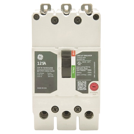 Molded Case Circuit Breaker, TEYH Series, 35A, 3 Pole, 277/480V AC, 35kA at 277/480V AC MPN:TEYH3035B