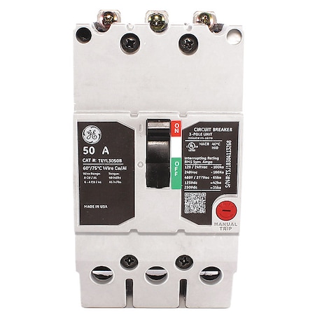 Molded Case Circuit Breaker, TEYL Series, 50A, 3 Pole, 277/480V AC, 65kA at 277/480V AC MPN:TEYL3050B
