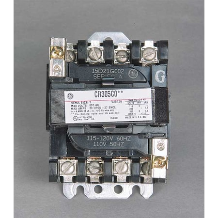 120VAC Non-Reversing Magnetic Contactor 3P 27A NEMA 1 MPN:CR305C002