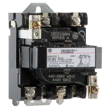 480VAC Non-Reversing Magnetic Contactor 3P 27A NEMA 1 MPN:CR305C004