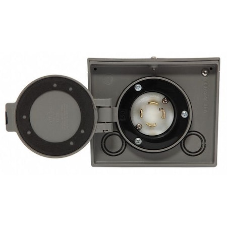 30 Amp Power Inlet Box, 125/250V, raintight resin, NEMA L14-30 with spring-loaded flip lid MPN:6340