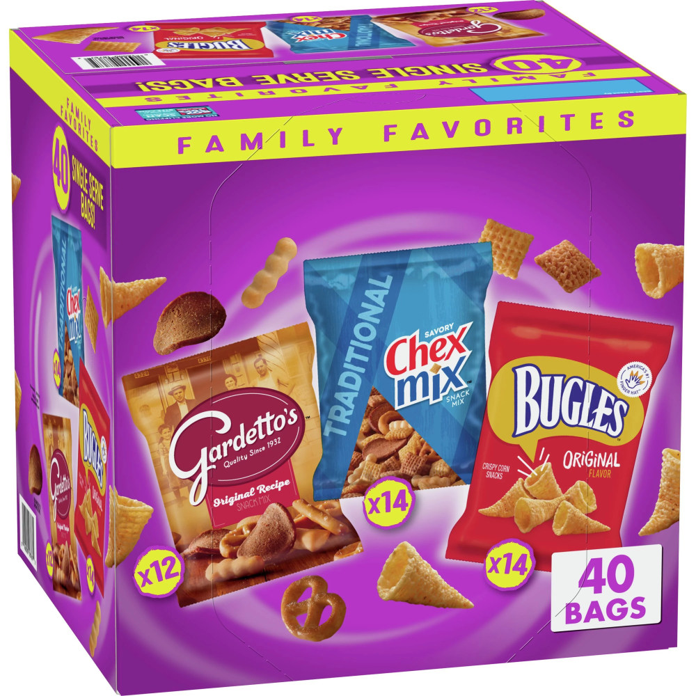 Bugles, Chex Mix and Gardetto Variety Pack Snack Mix, 40 Bags Per Pack MPN:016000187672