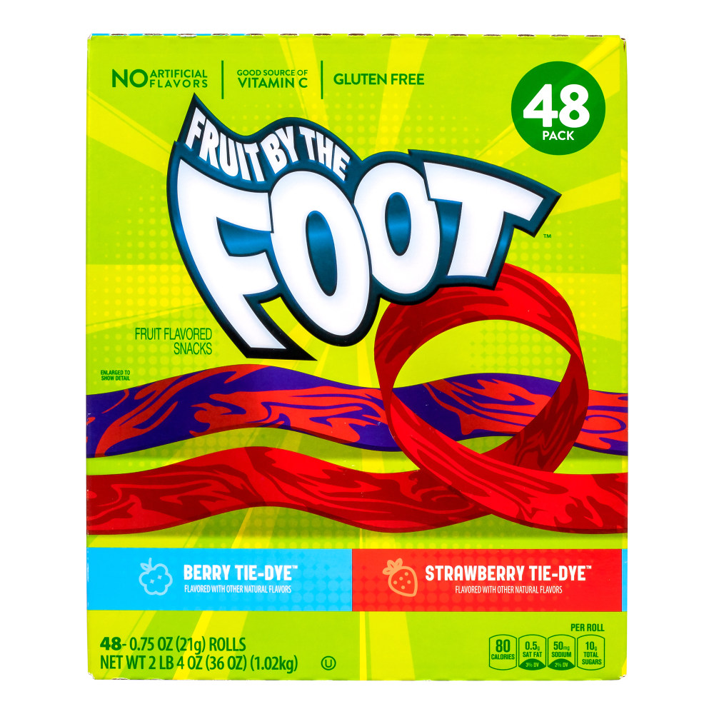 Fruit By The Foot Variety Pack, Strawberry and Berry Tie Dye, 0.75 Oz, Box Of 48 Snacks MPN:016000148796
