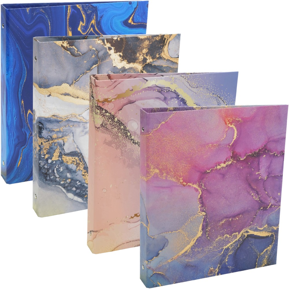Global 3-Ring Decorative Binders, 1in Round Rings, Assorted Marble, Pack Of 4 Binders MPN:GPP-0096-A