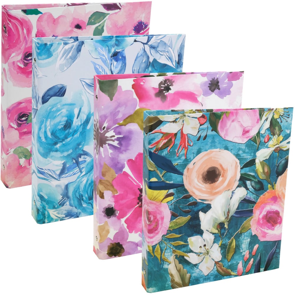 Global 3-Ring Decorative Binders, 1in Round Rings, Assorted Floral, Pack Of 4 Binders MPN:GPP-0096-B