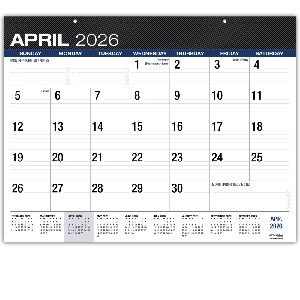 2026-2027 Excello Brands Academic Year Large Print Desk Pad Calendar, 22in x 17in, Black, April To December, Total Qty 1 MPN:DP-AY26-2217-BK
