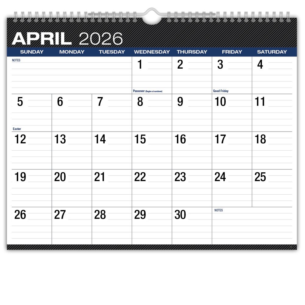 2026-2027 Excello Brands Academic Year Large Print Wall Calendar, 15in x 12in, Black, April To December, Total Qty 1 MPN:WC-AY26-1215-BK