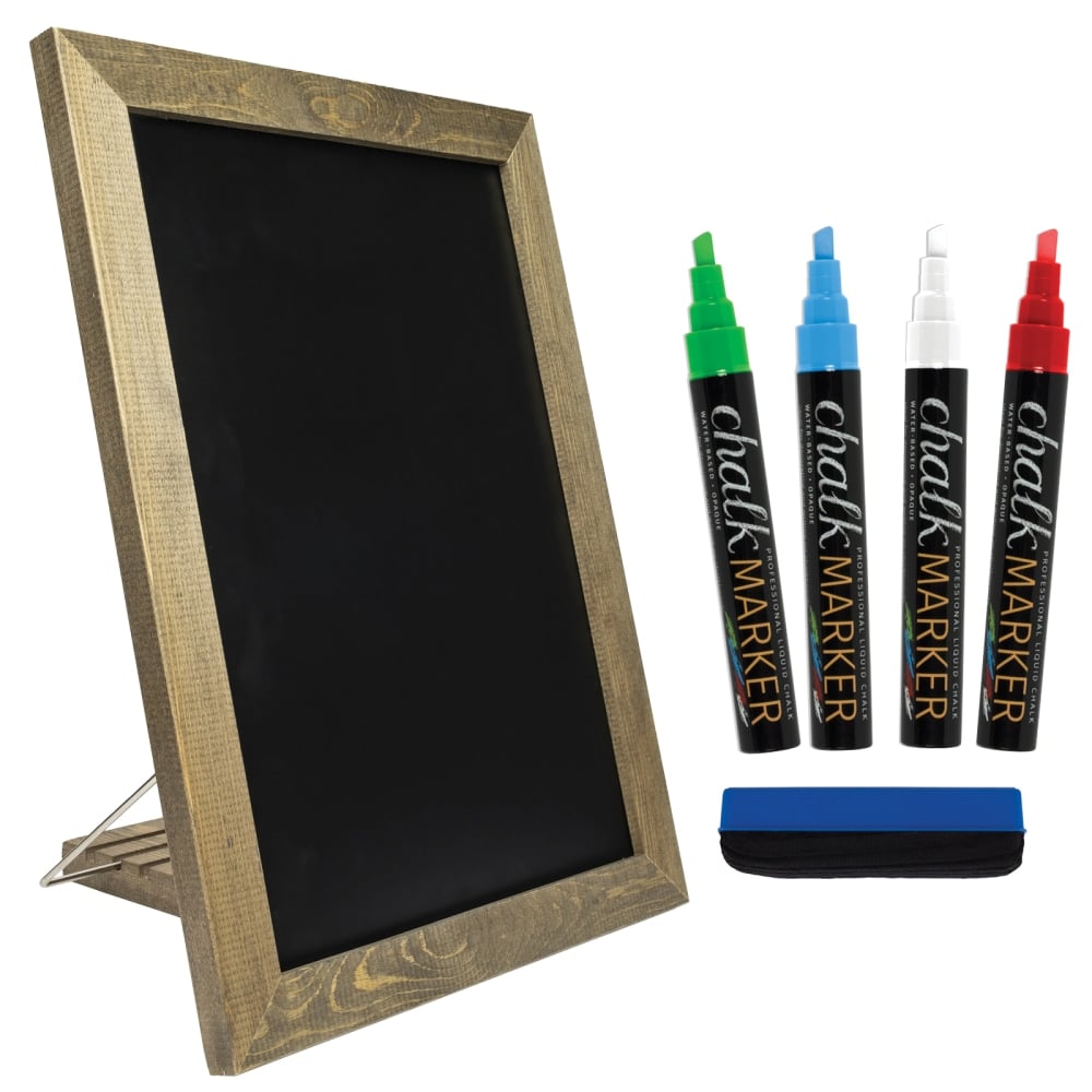 Excello Adjustable Tabletop Standing Magnetic Chalkboard Sign With 4 Chalk Markers, 11in x 15in, Black, Brown Wood Frame MPN:EGP-HD-0100