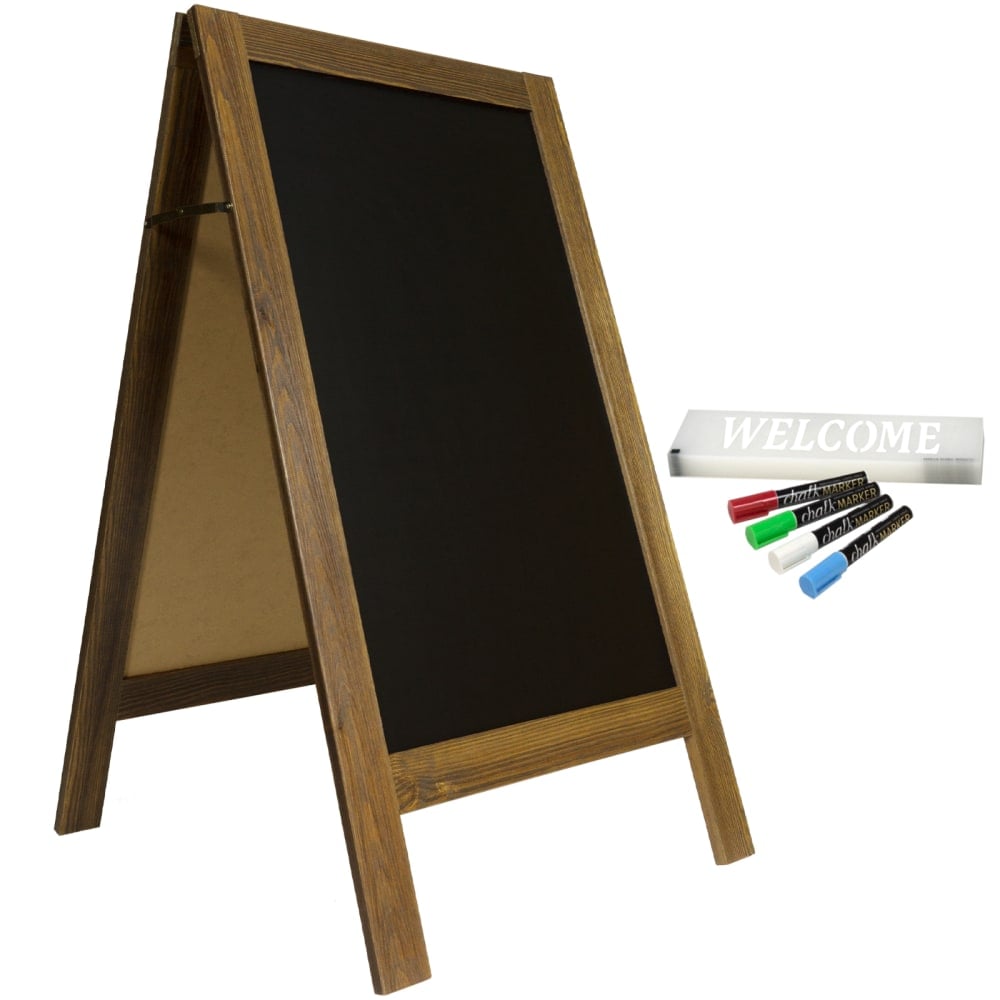 Excello Global Products Double-Sided A-Frame Magnetic Indoor/Outdoor Chalkboard Sign, Porcelain, 40in x 22in, Brown Wood Frame MPN:GPP-0001